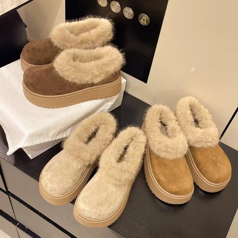 【ECHO】’仿兔毛净版小土豆一脚蹬‘松糕加绒厚底保暖勃肯棉鞋女冬季