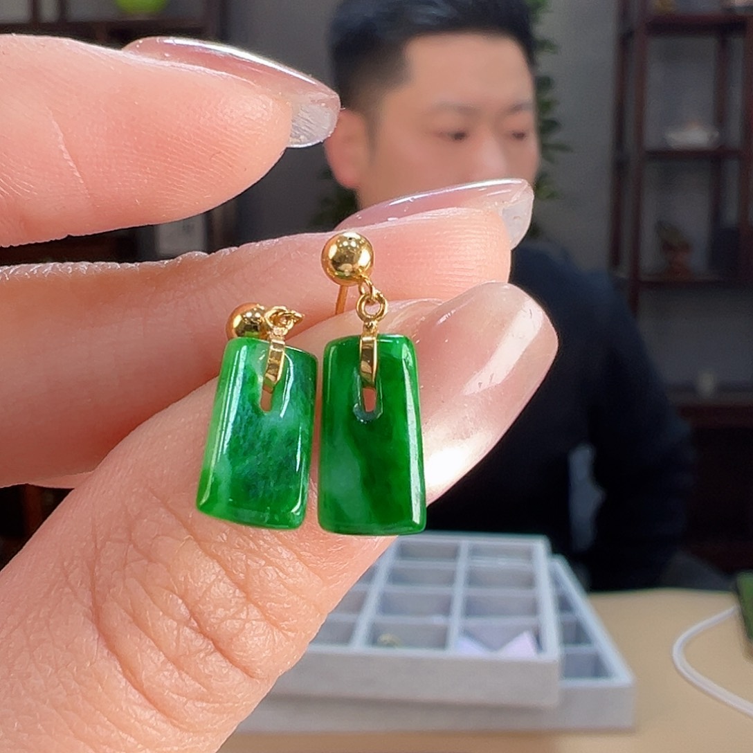 翡翠耳饰18K金镶嵌耳环65