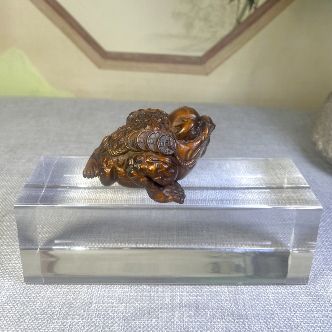 小叶黄杨木仿古（金蝉）招财进宝手把手盘家居饰品装饰木雕工艺