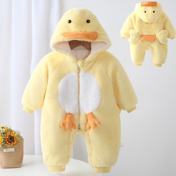 【双十一特价】新款秋冬婴儿黄小鸭棉连体宝宝加绒加厚保暖