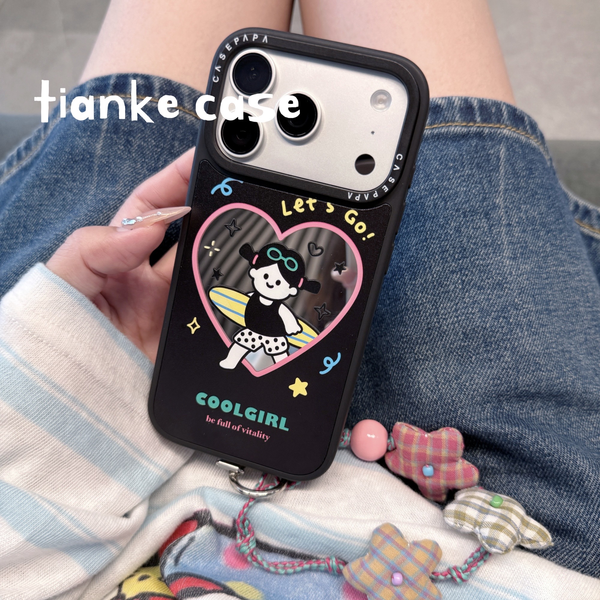 【适用苹果】ins可爱滑板镜面女孩黑边框磁吸手机壳iPhone17Pro