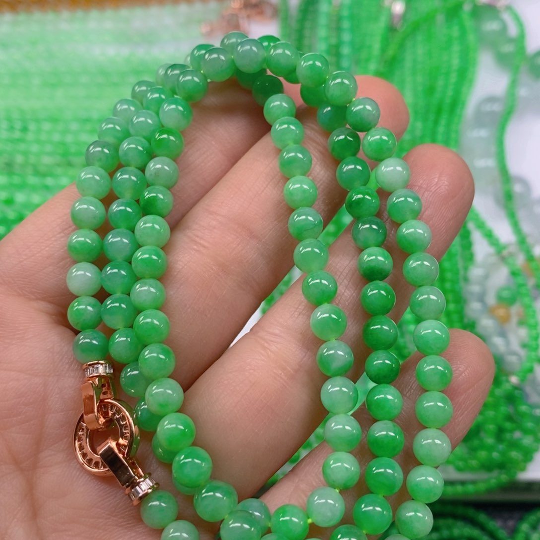 翡翠颈饰未镶嵌冰种阳绿项链5.6m' m