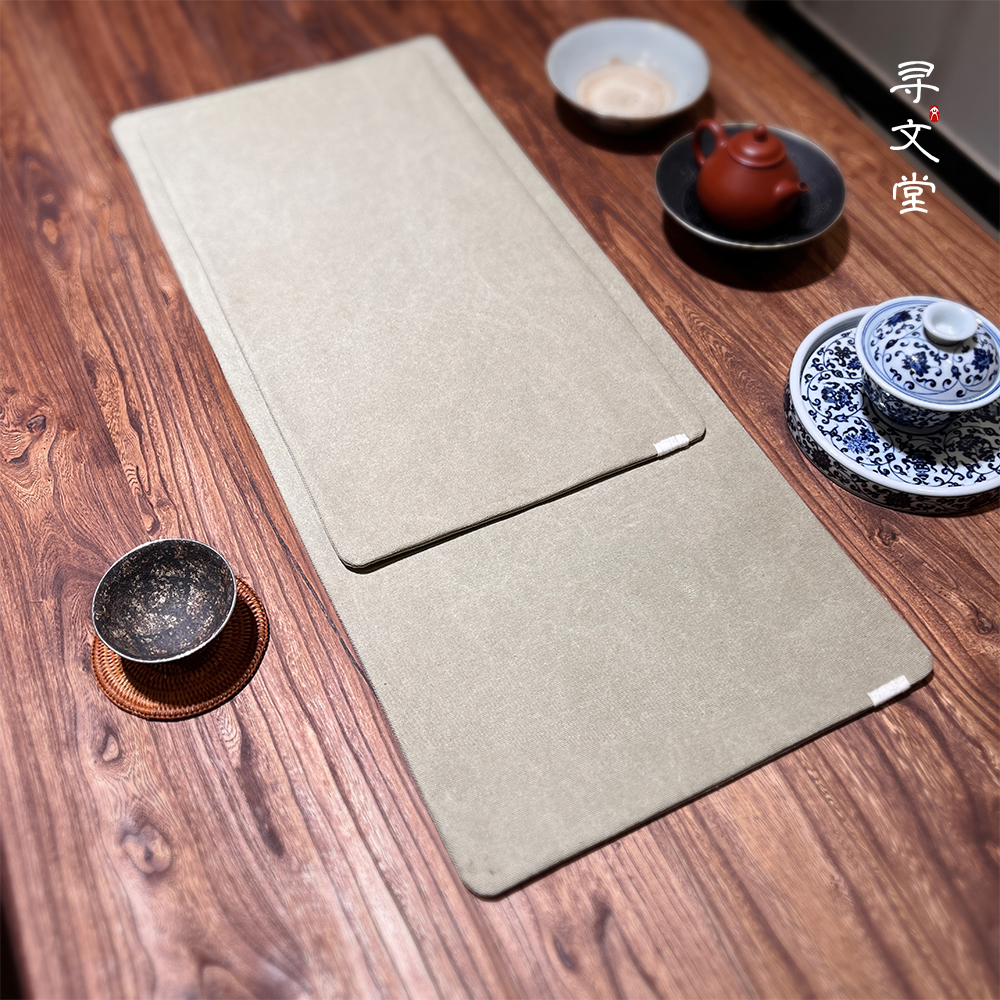 寻文堂 浅抹茶色手工干泡茶席侘寂风茶席帆布素色茶桌搭配茶布
