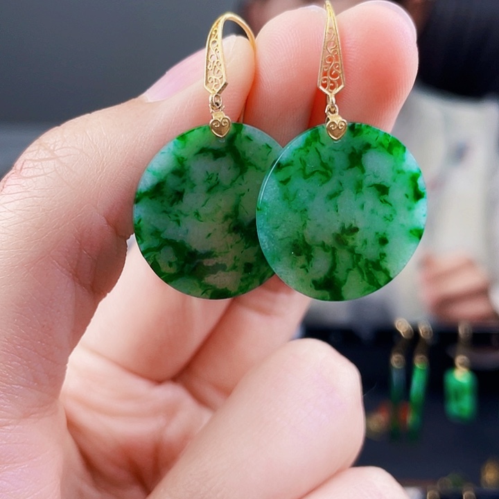 翡翠耳饰18K金镶嵌饰品