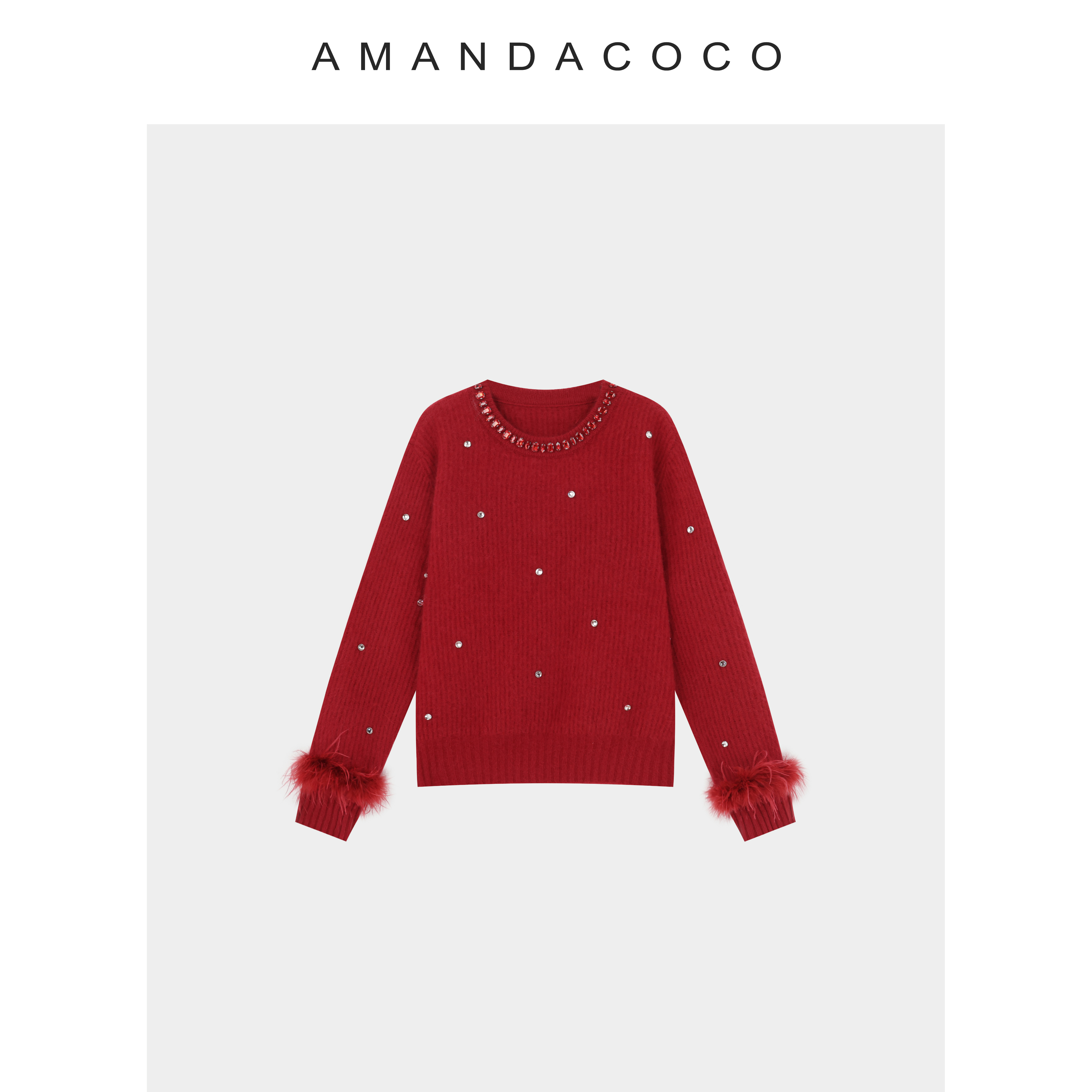 静静 | 云柔冬日～25秋冬轻奢串钻圆领绒感显贵毛毛袖长袖毛衣