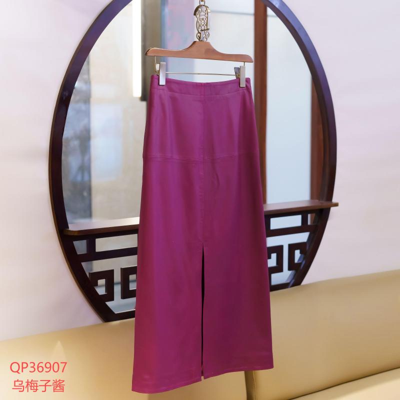 【锦系】羊皮国风后松紧腰前开叉中式半裙QP-36907