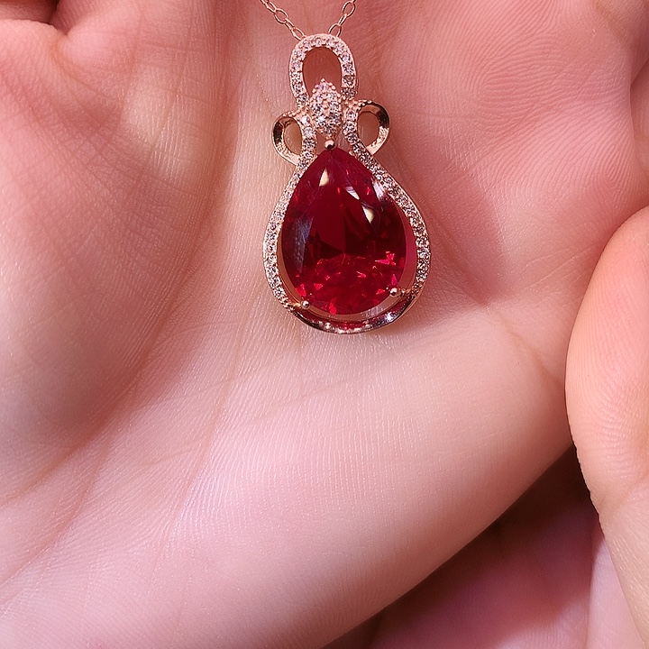红宝石吊坠(赠链)银S925镶嵌