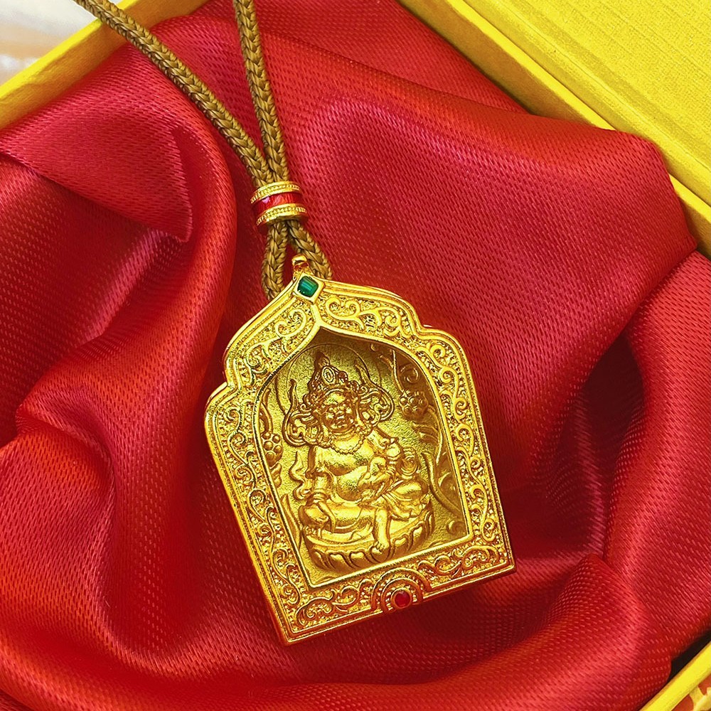 黄金色嘎乌盒黄财神吊坠古法传承男女款民族风仿挂坠项链