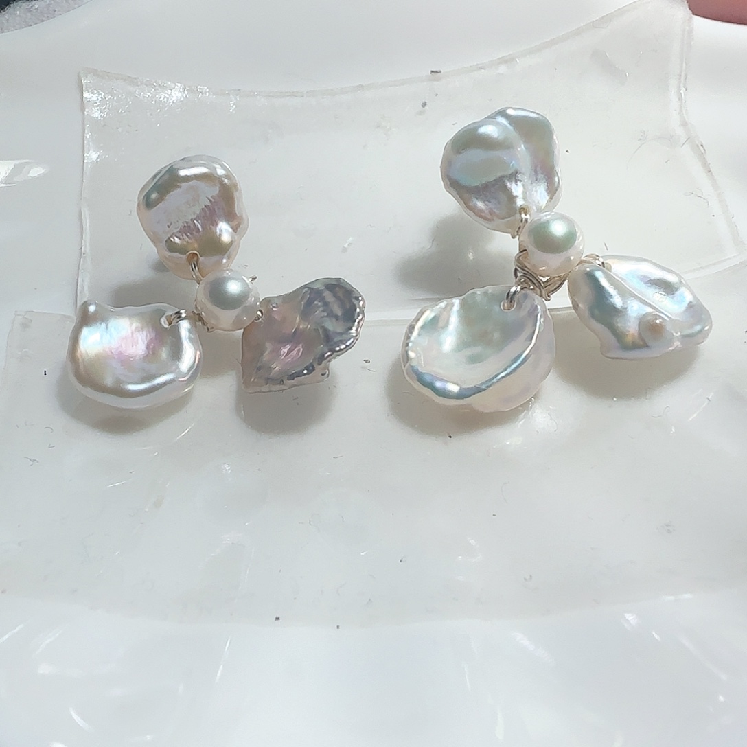 银S925镶嵌淡水珍珠耳饰