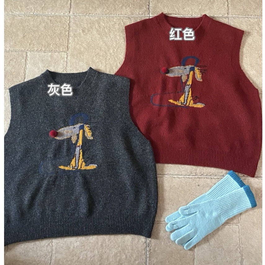 毛球小狗秋冬新款韩系宽松圆领针织马甲女百搭无袖打底上衣