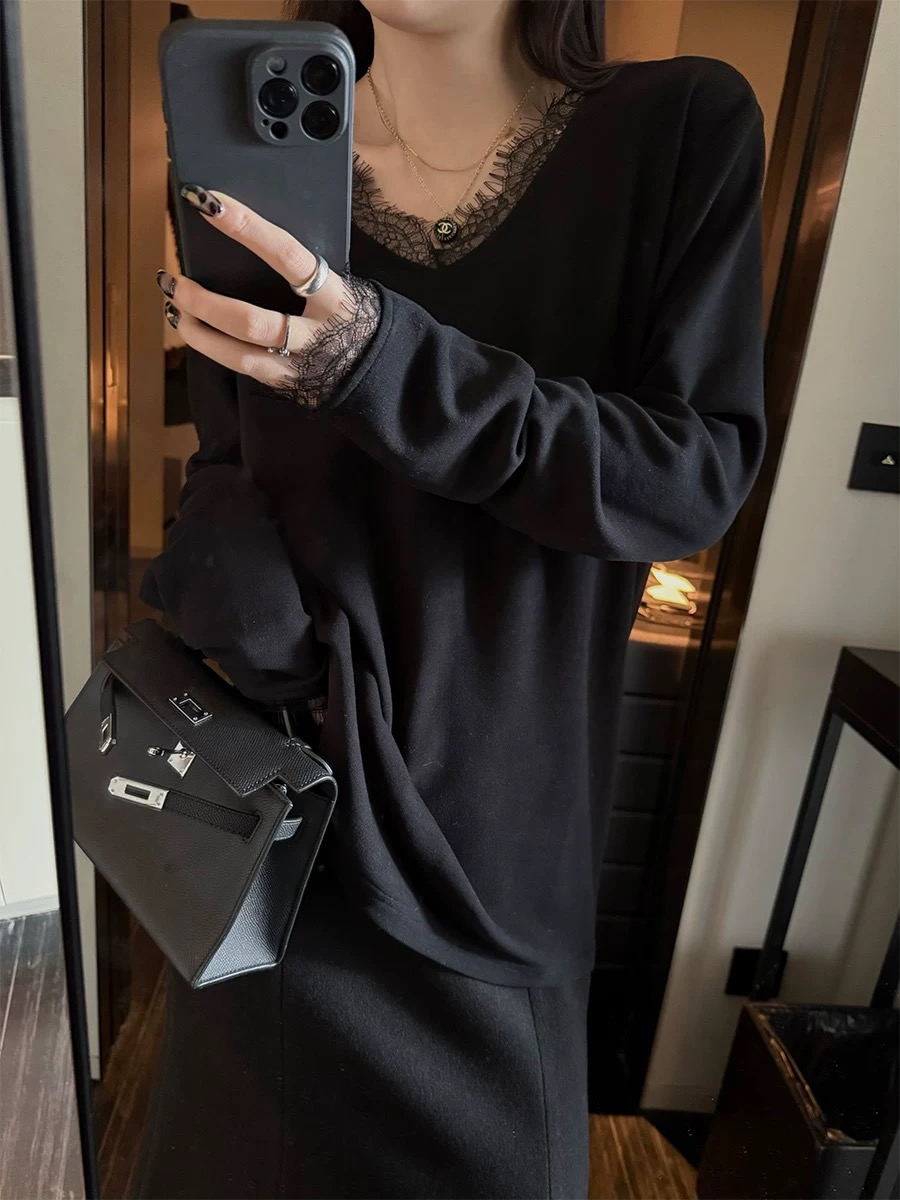 【蕾丝打底】必备韩系显瘦针织显白韩系衫