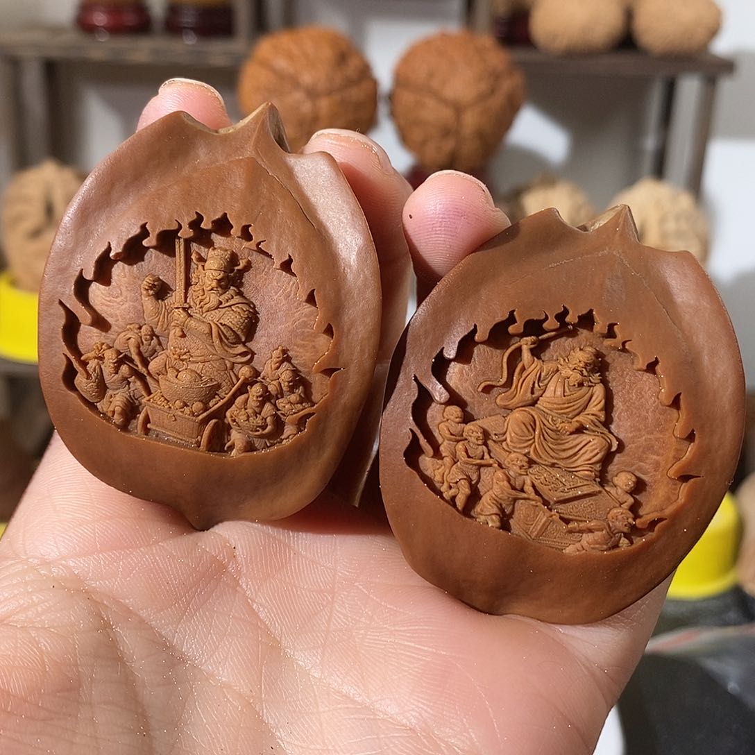 吊坠文玩核桃橄榄核雕刻三面財42