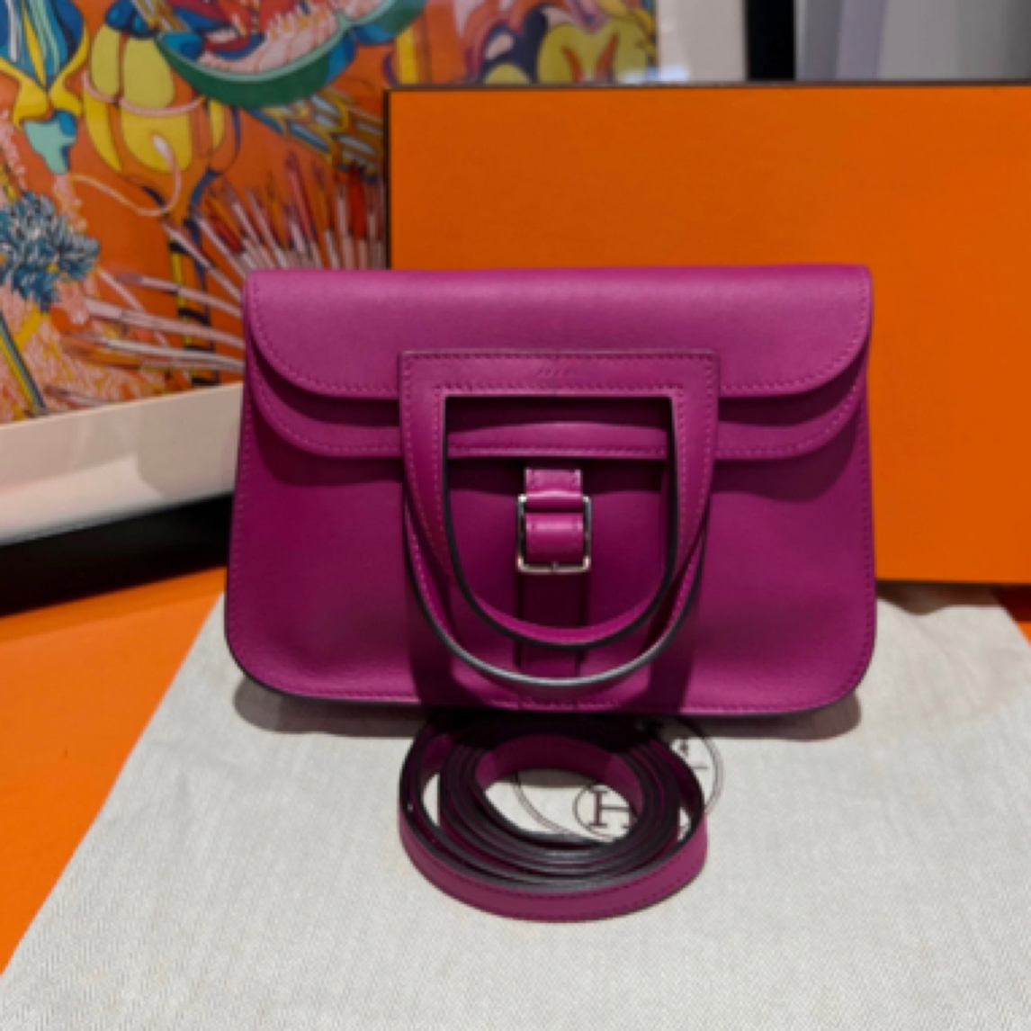 99新 Hermes/爱马仕 爱马仕mini halzan海葵紫D单肩包8370002