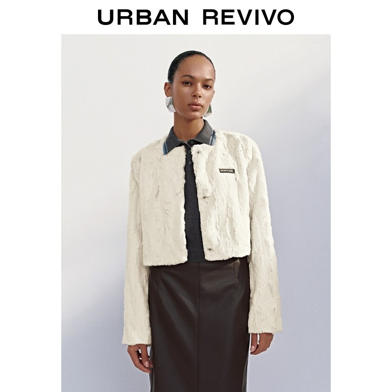 人造皮草 UR2025冬季新款女装休闲贴标毛绒短款外套UYY150042+