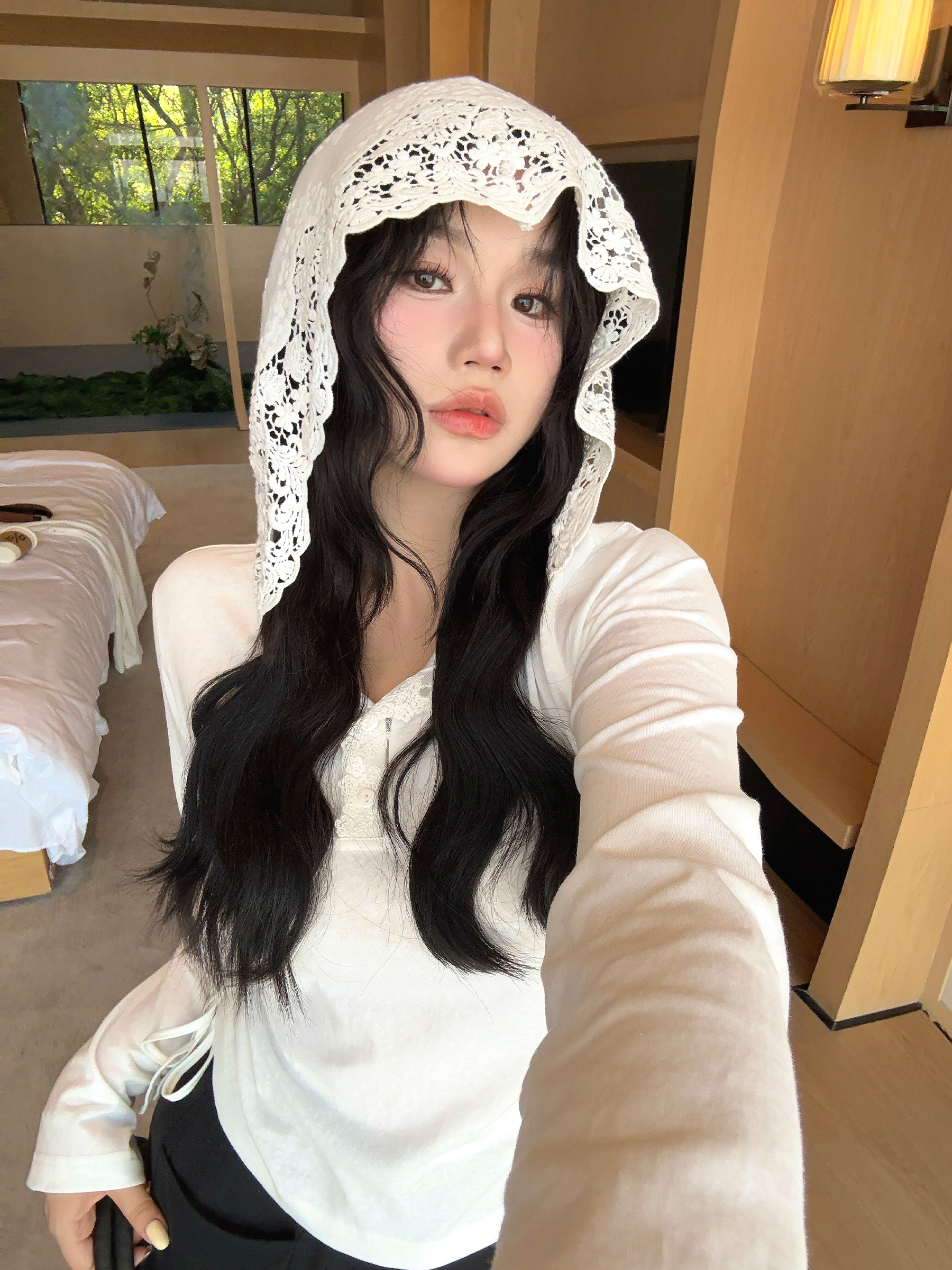 月半鱼【甜酷少女】上衣春季新款微胖遮肚显瘦可调节抽绳连帽t恤女