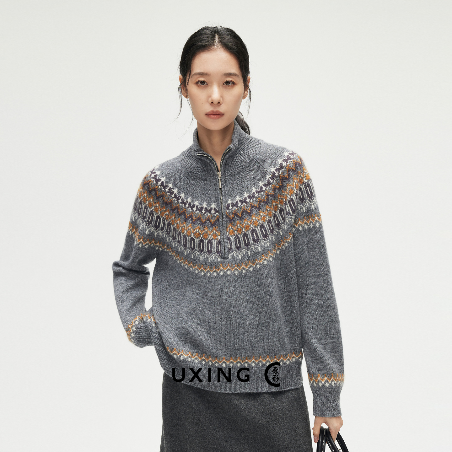 原形费尔岛提花高定牦牛绒针织衫2025冬季新款复古羊毛上衣91727