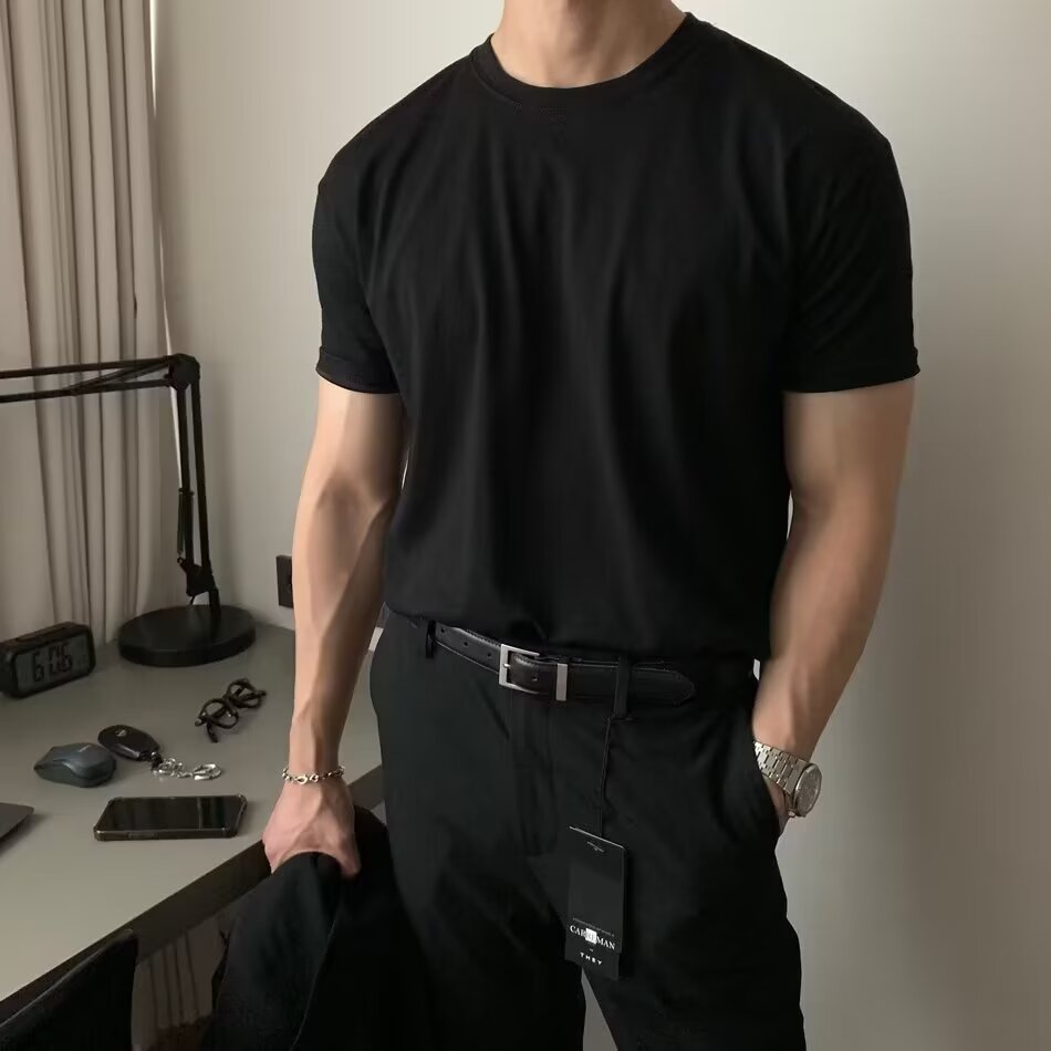 短袖t恤男潮牌夏季宽松五分袖2024年新款网红潮流ins简约印花上衣