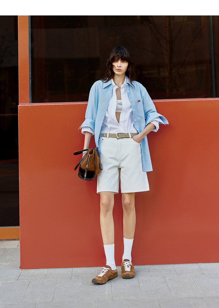 【俊俊轻奢】夏季新款宽松直筒棉质白色五分牛仔短裤K471-G1384