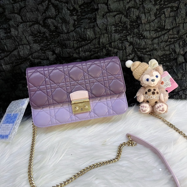 95新 DIOR/迪奥 Dior香芋紫色拼色woc链条包