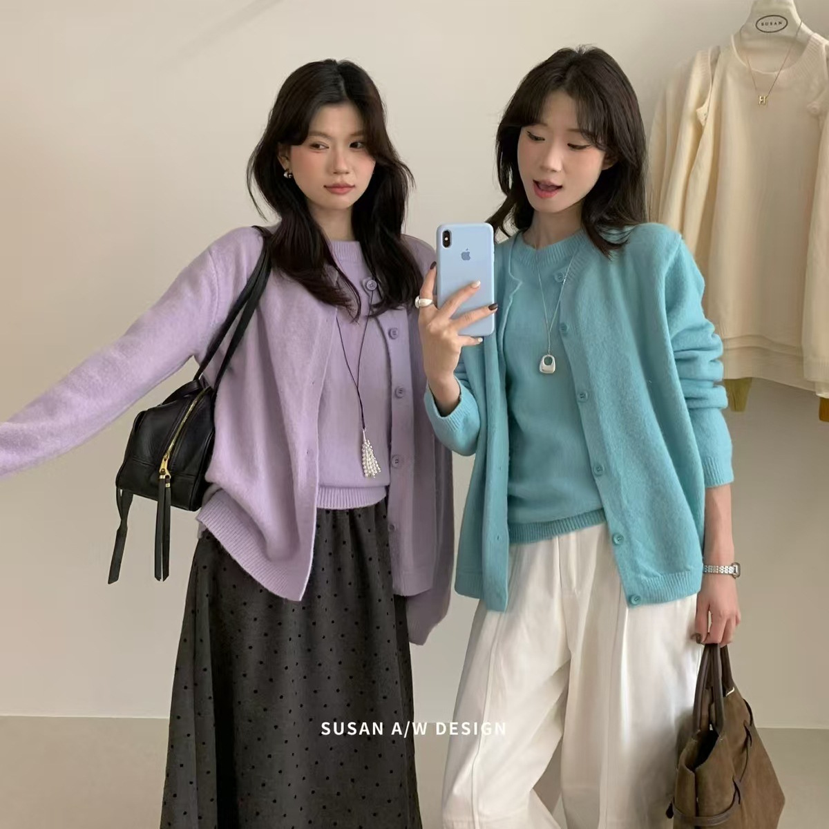2025秋冬新款针织背心毛衣外套开衫休闲两件套上衣女M9958