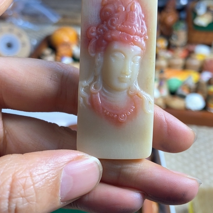 驼骨雕刻观音牌子一个