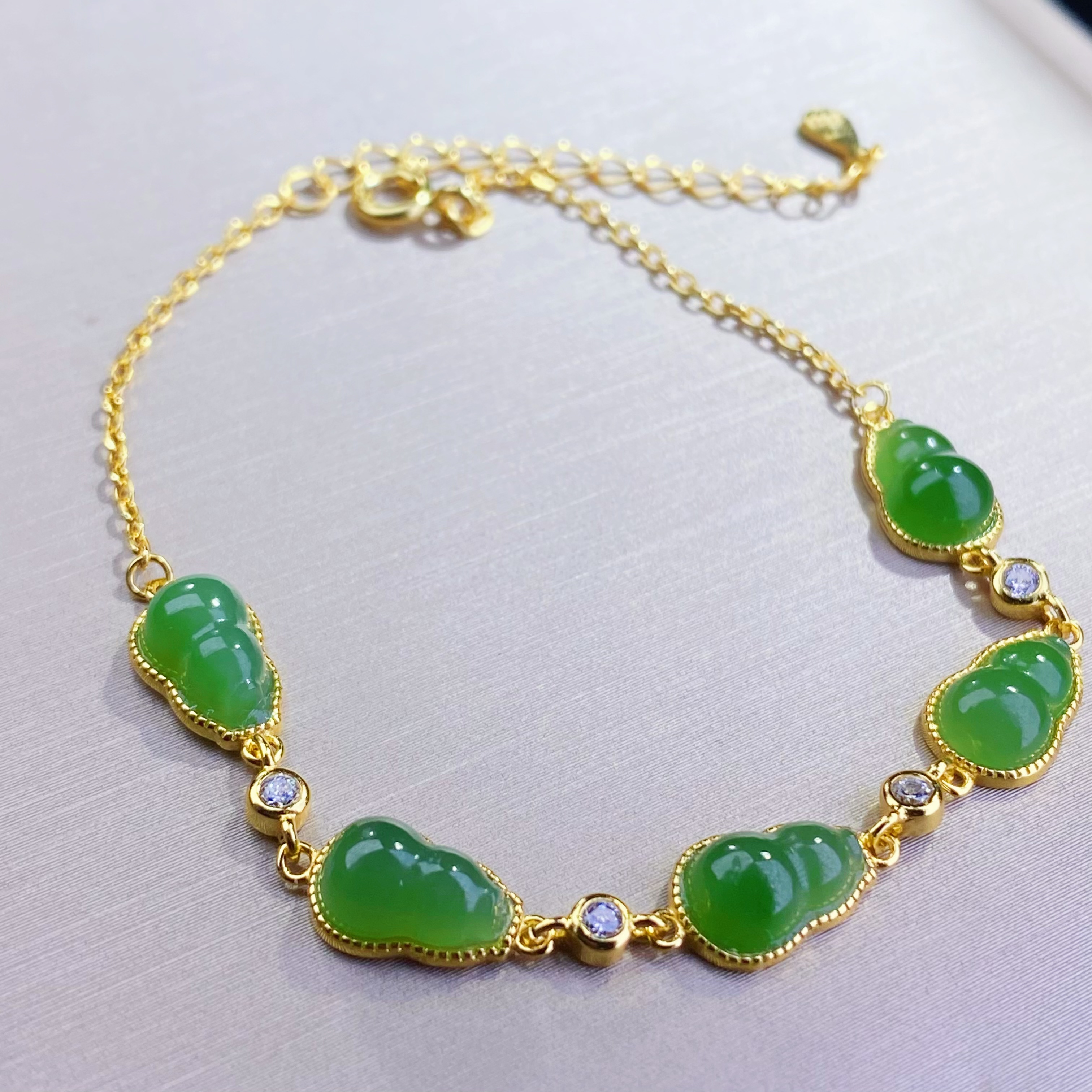 天然和田玉碧玉葫芦福禄925银手链银手饰女时尚简约百搭女@0020