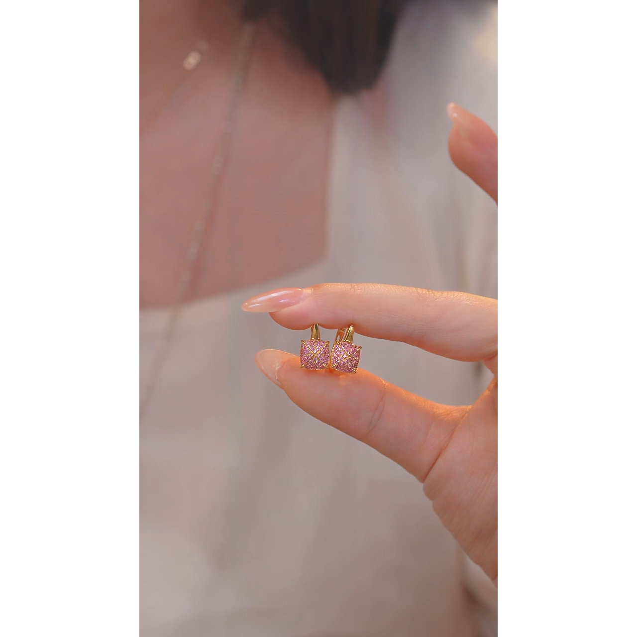 彩色蓝宝石耳饰18K金镶嵌@@U7997