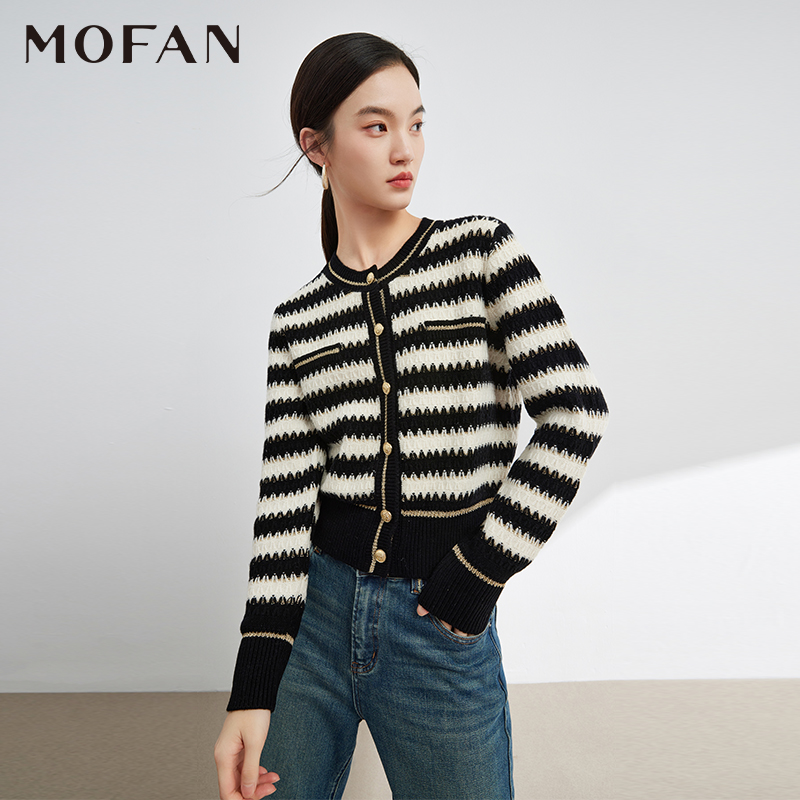 【李不了专属】MOFAN摩凡秋新款黑白条纹毛针织衫MDE381963