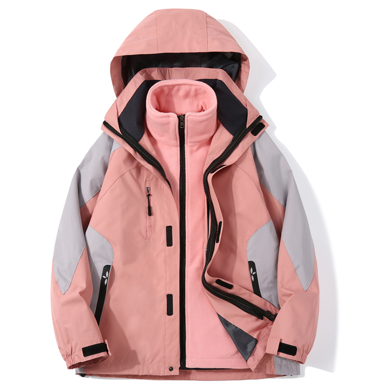 户外冲锋衣男女三合一可拆卸加绒加厚防风防水秋冬拼色外套登山服