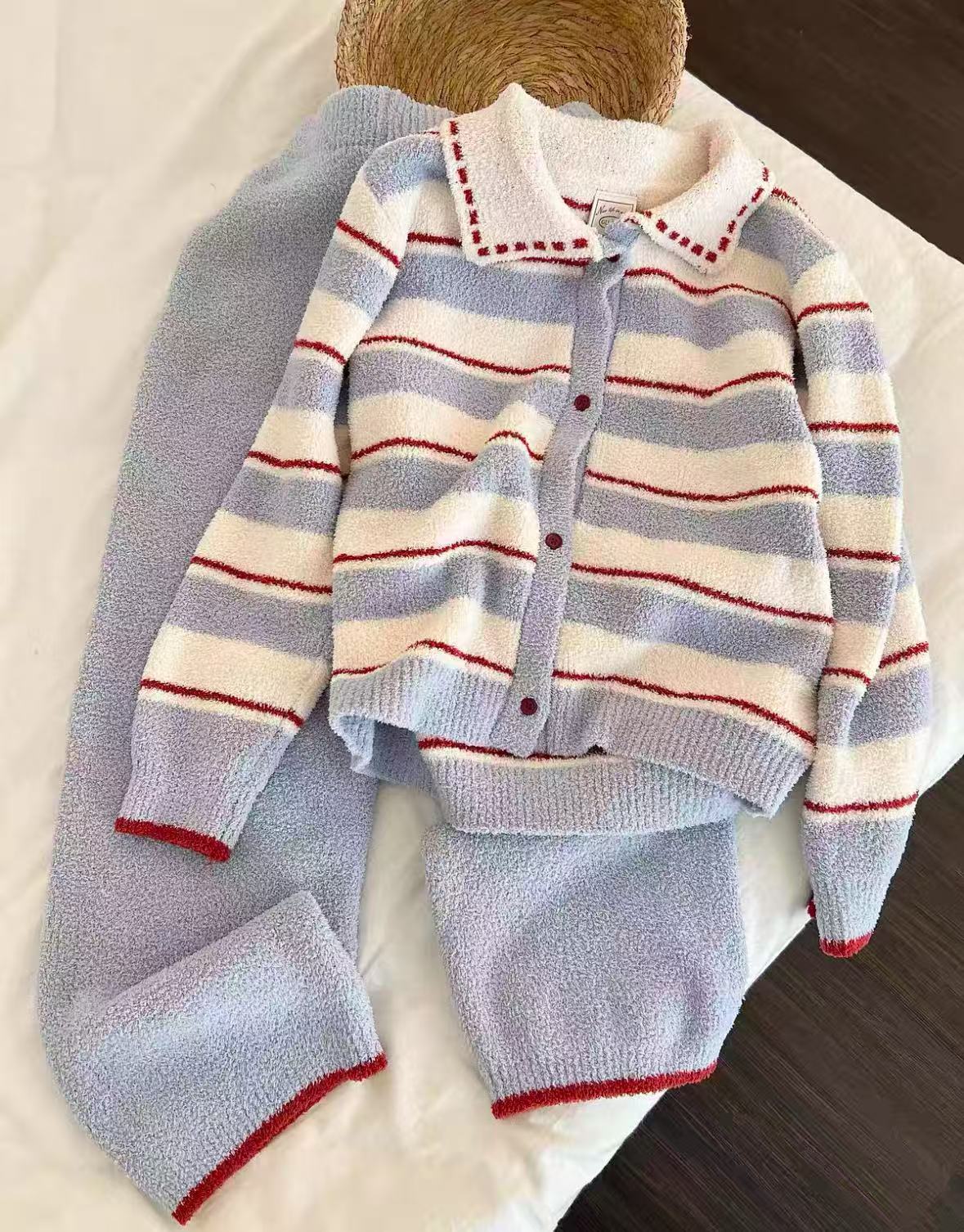睡衣女秋冬半边绒长裤睡衣常规款加厚长袖家居服套装加绒女