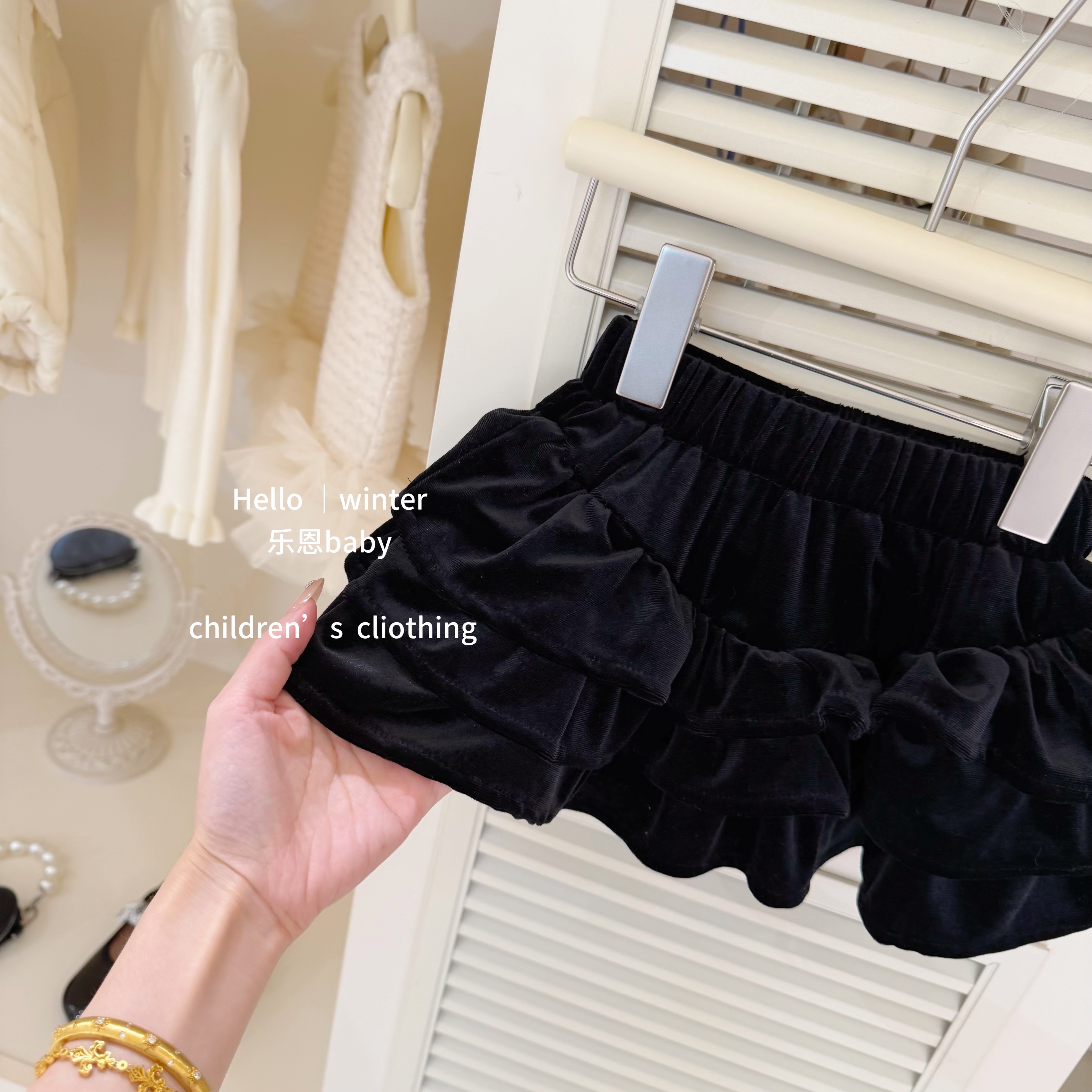 【乐恩童装】原创冬季女童丝绒半身裙高级感宝宝洋气时髦套装
