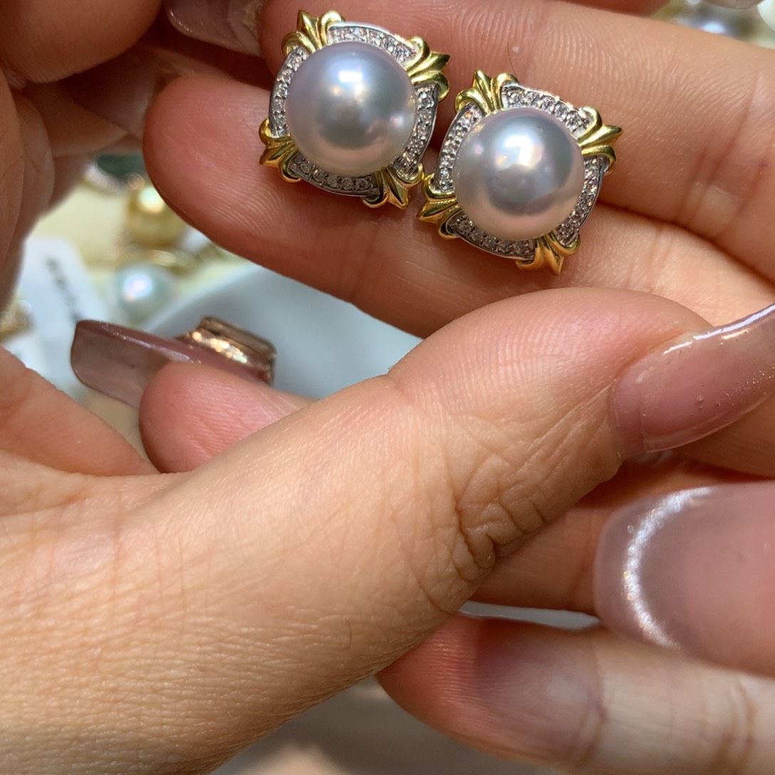 海水珍珠耳饰银S925镶嵌