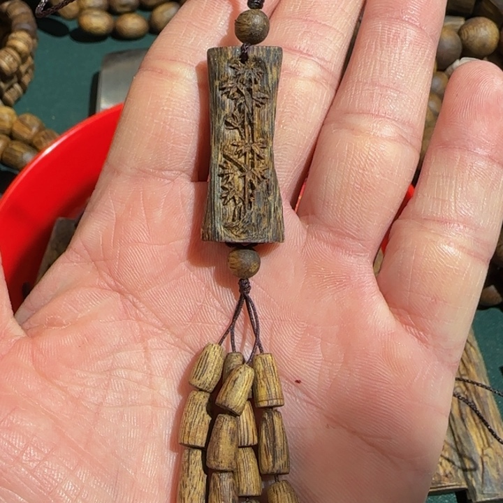 沉香吊坠乌身老料手机吊坠竹子