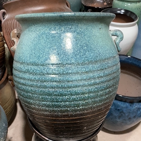 紫砂花盆口24高度30双拼绿