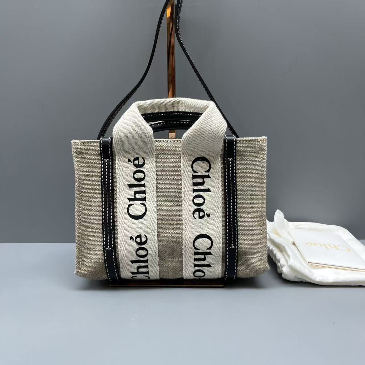 95新 Chloe/蔻依 帆布拼皮mini Woody托特包 尺寸20*13 SV14619