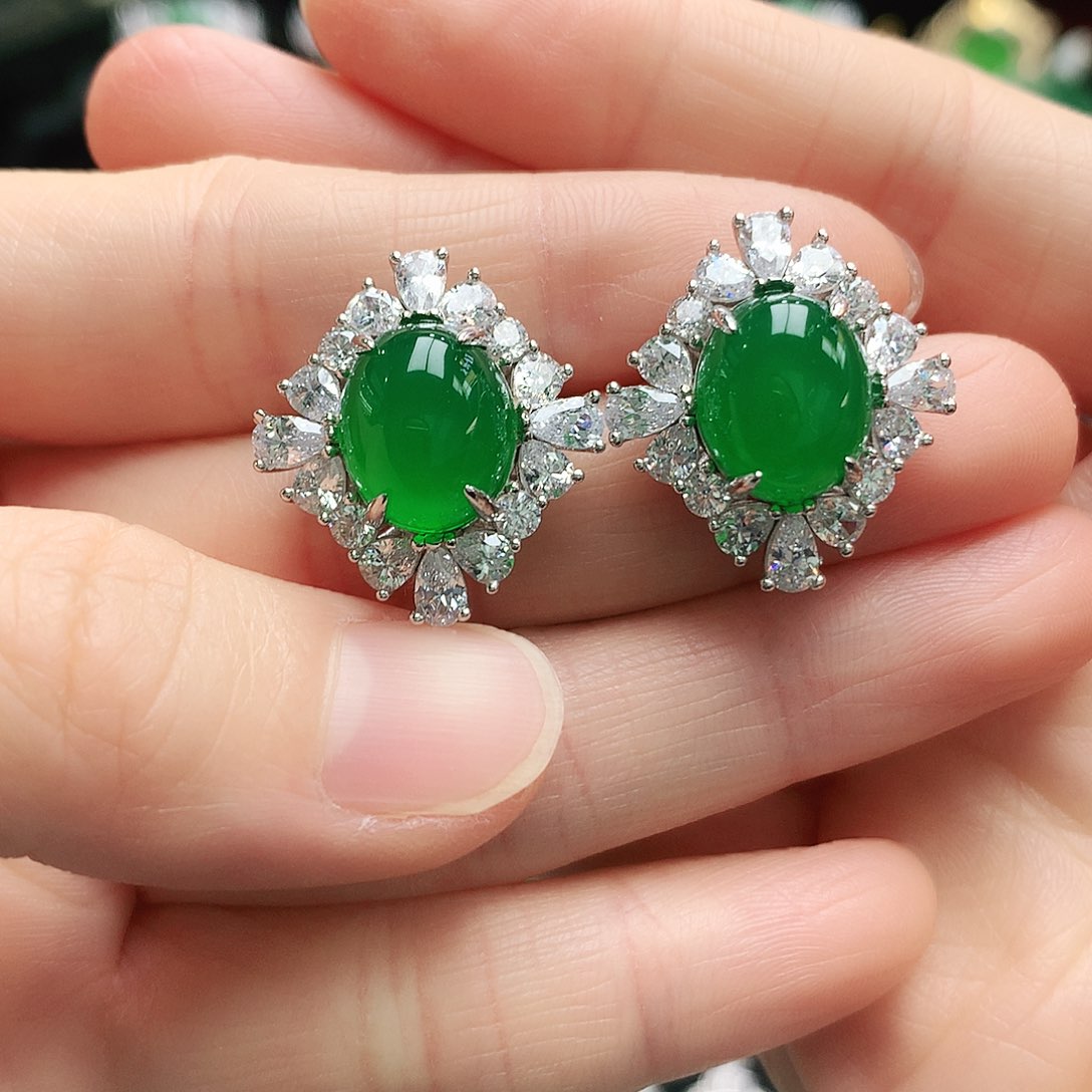 玛瑙/玉髓耳钉银S925镶嵌