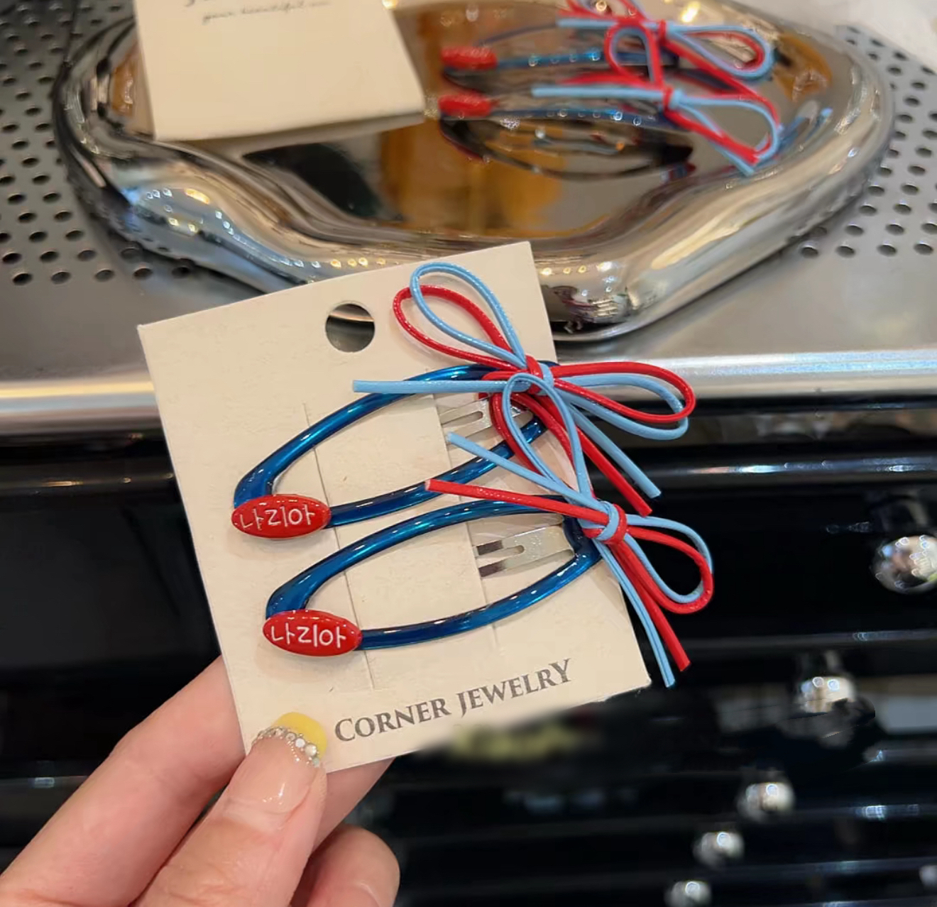 韩国撞色蝴蝶结发夹（一对）