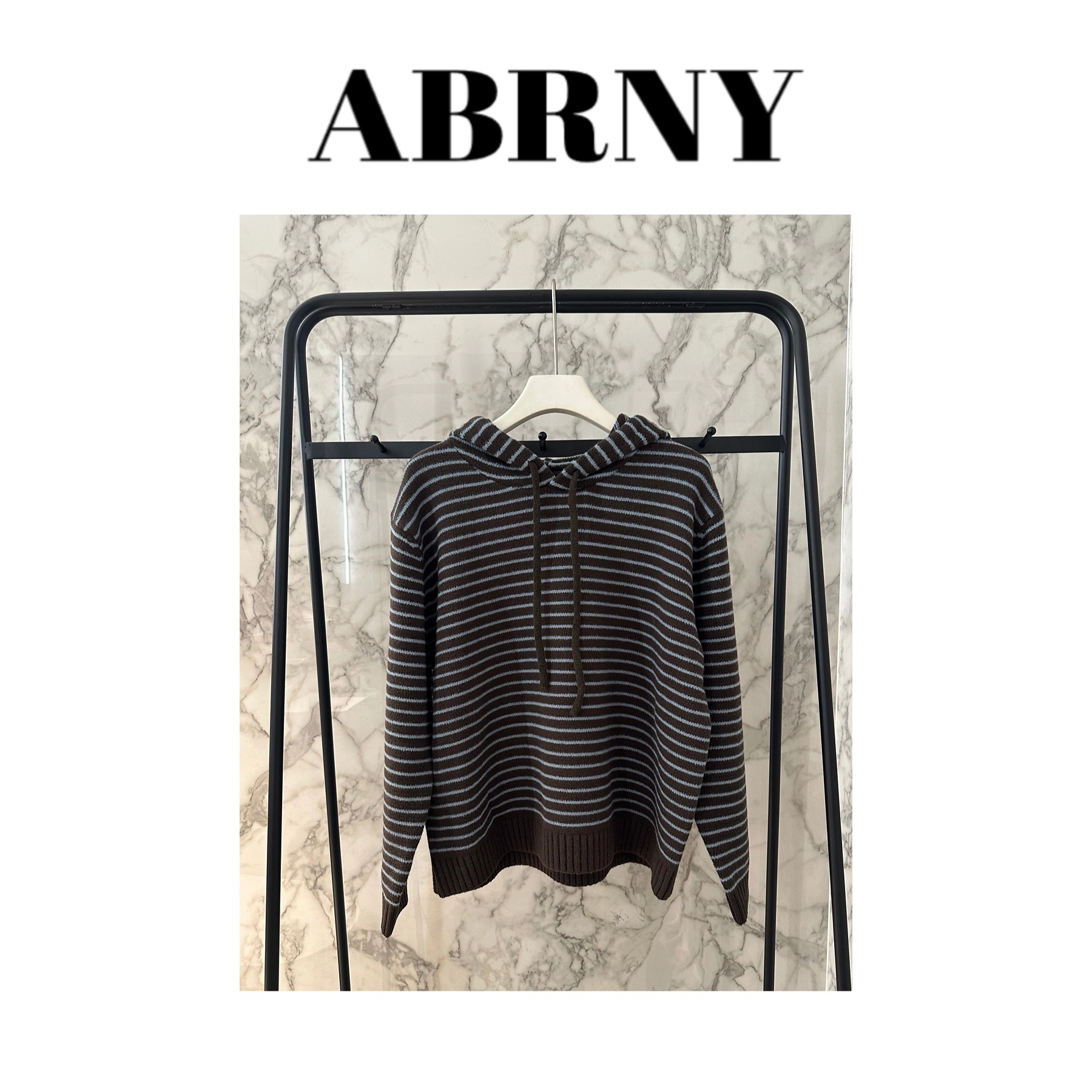 许小黑【悠闲漫步】新款连帽长袖条纹毛衣1513