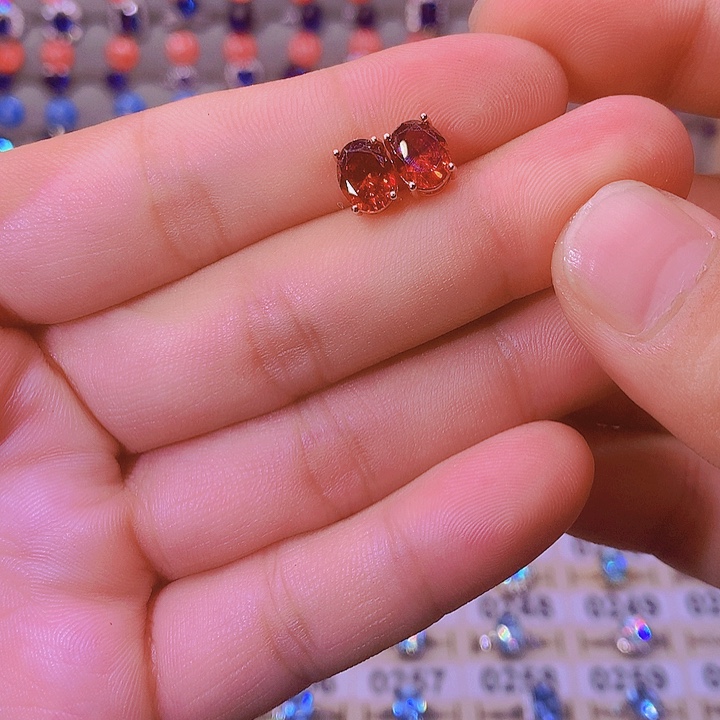 石榴石（芬达石）耳饰银S925镶嵌