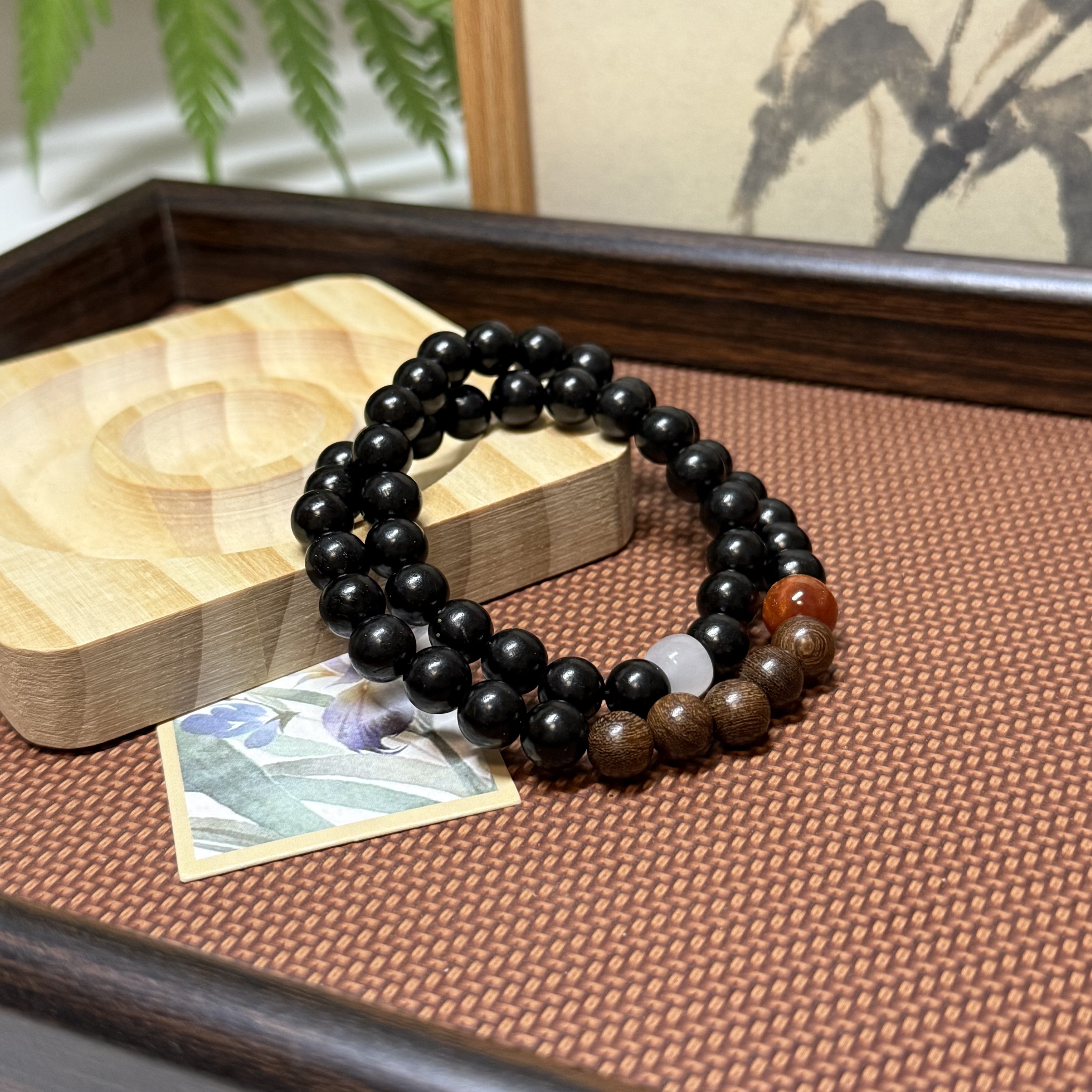 【玄渊缀霞】双圈黑檀手串+金丝檀