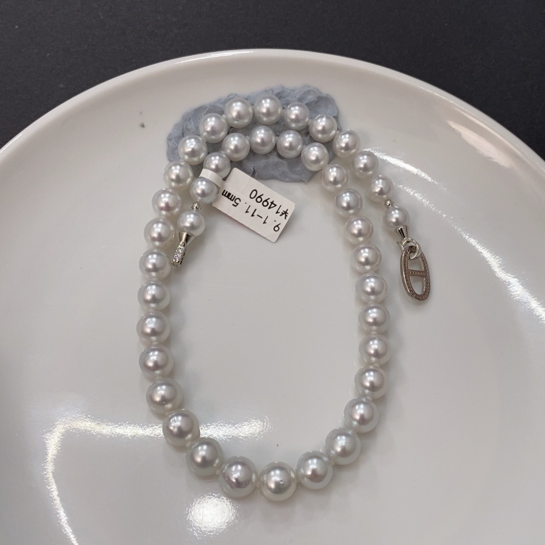 未镶嵌颈饰海水珍珠不****桃澳白满串9.1-11.5琴