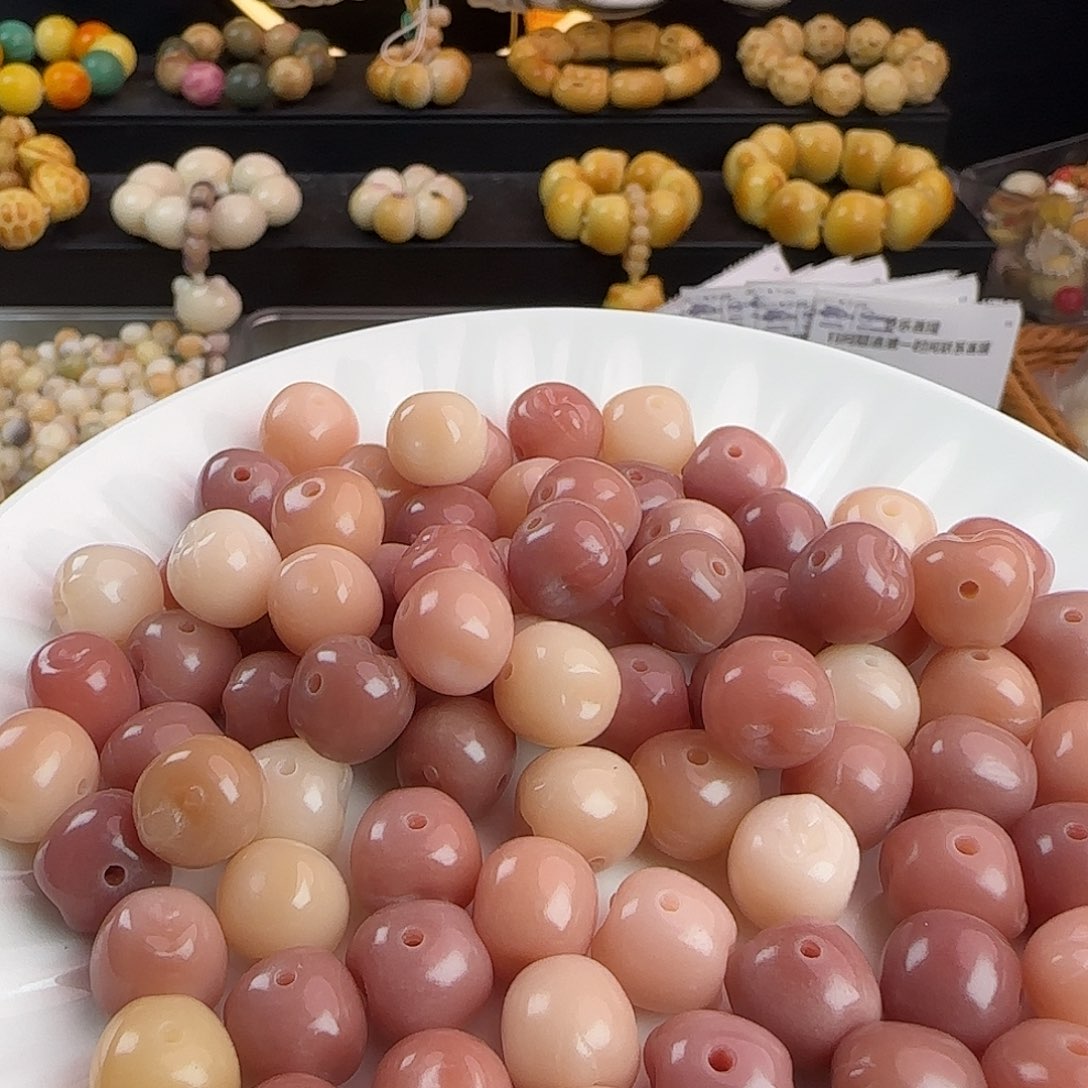 手串菩提根/象牙果卡12粉色苹果雕刻件100颗批发