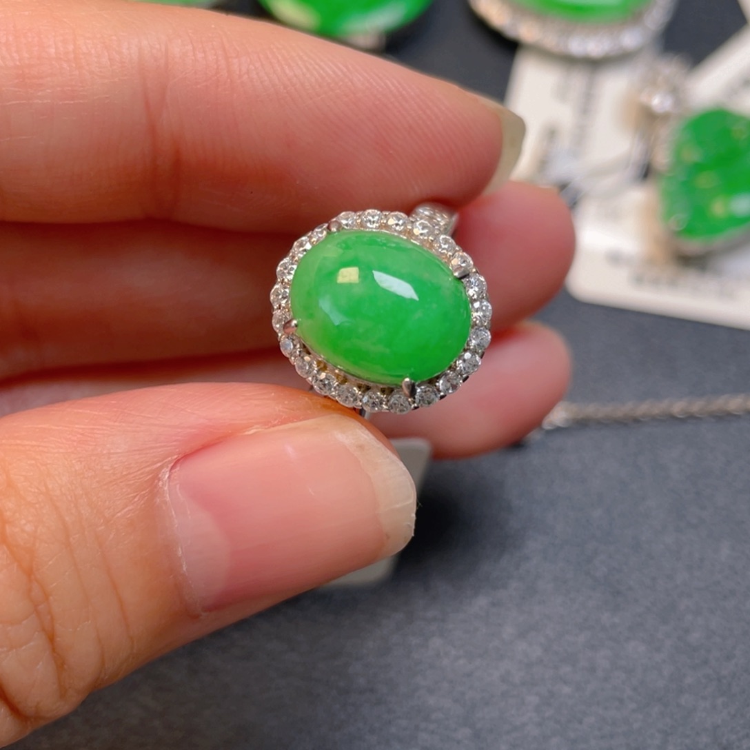 吊坠(不含链)银S925镶嵌翡翠戒指