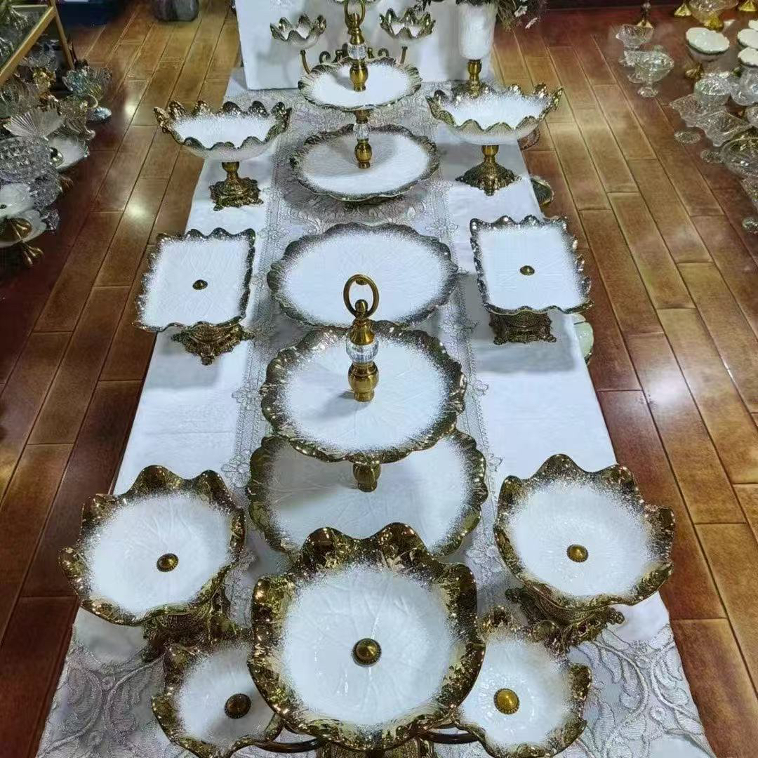 轻奢手工中式描金果盘花边水果盘欧式创意点心盘家用高档婚礼餐具