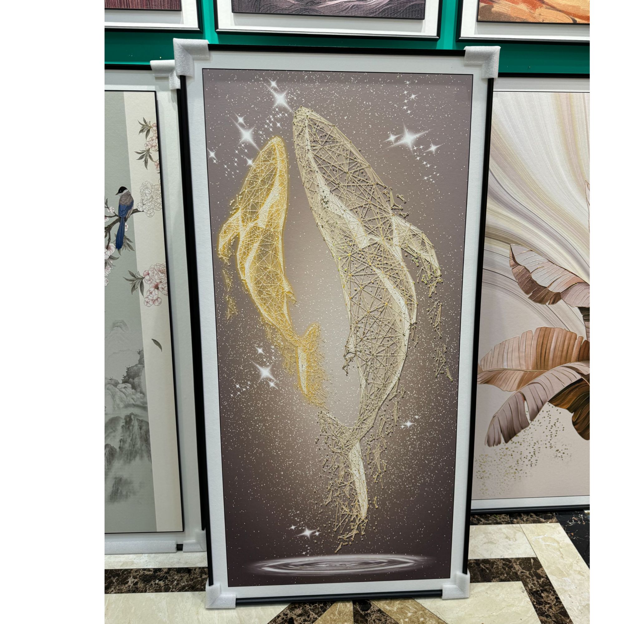 现代简约轻奢黑白灰入户玄关过道装饰画珠光砂精雕肌理挂画批发