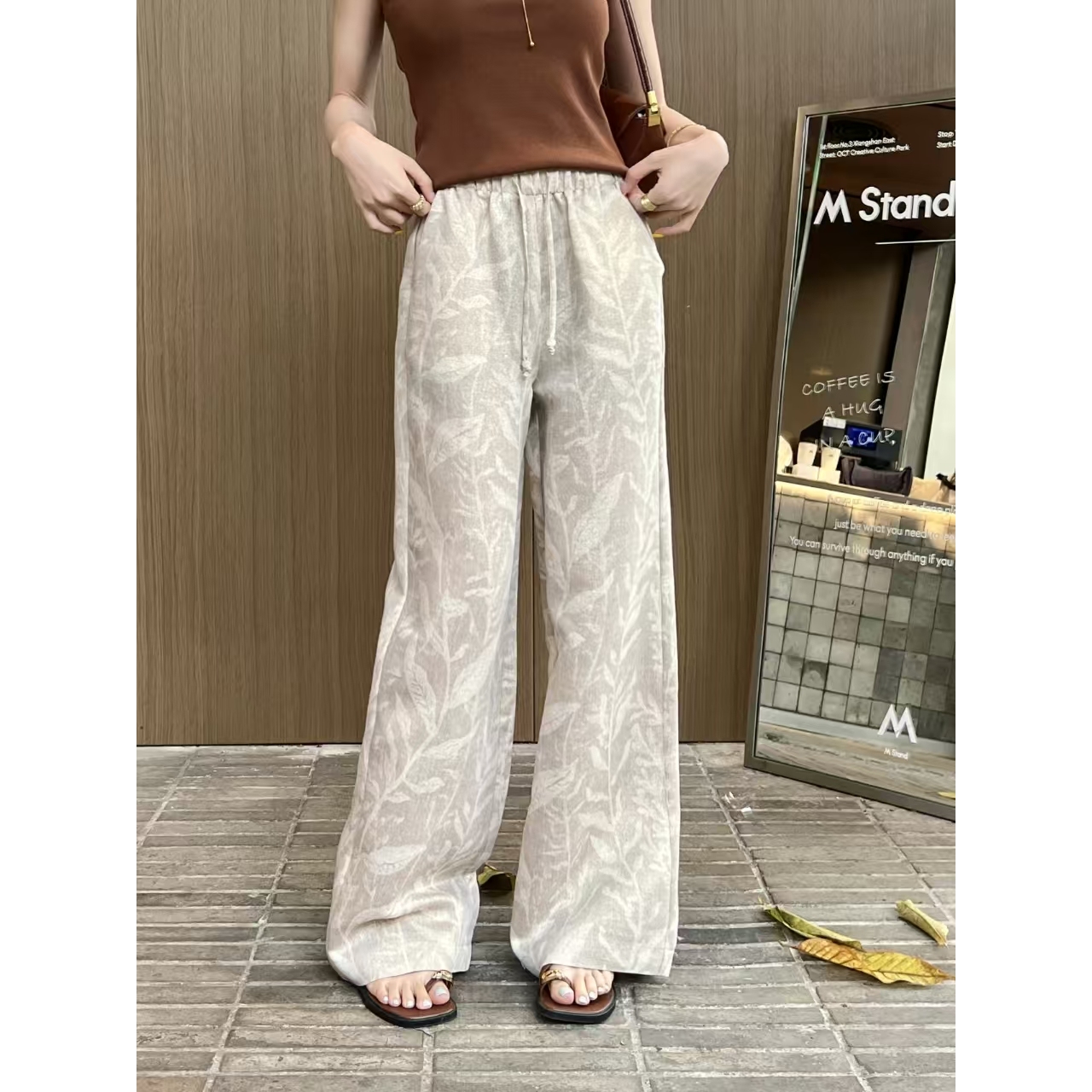 KIKI严选：18189-YER家欧货南油夏季热带雨林直筒裤休闲长裤