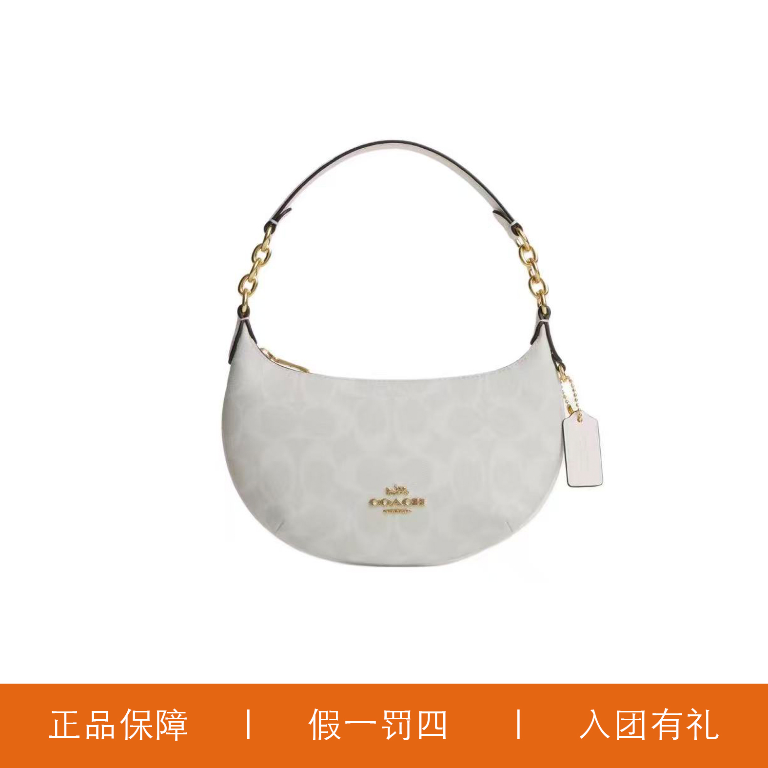 95新 COACH/蔻驰 蔻驰冰川白老花月牙腋下包/E5006/21X15X2