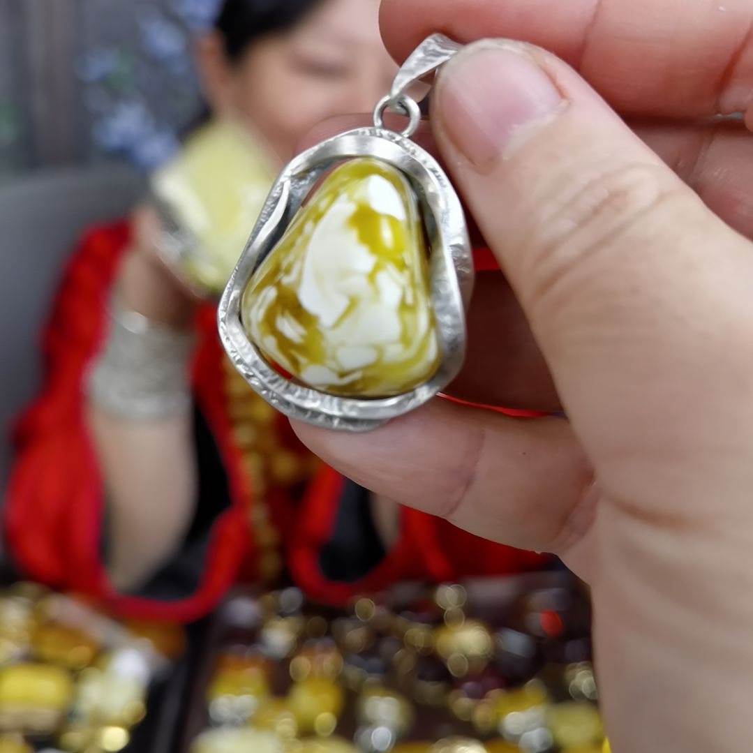 琥珀颈饰银S925镶嵌凤**凰吊坠