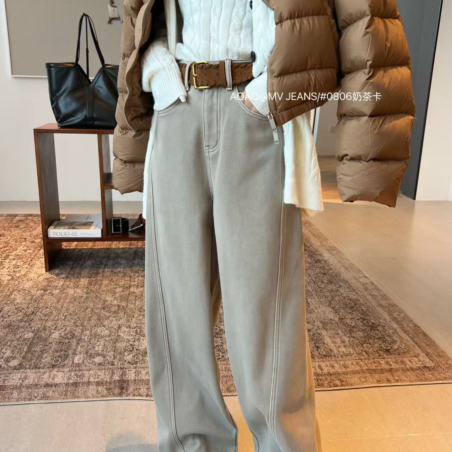 静静推荐 新款MV家aoao加绒加厚直筒阔腿裤女士牛仔裤0806