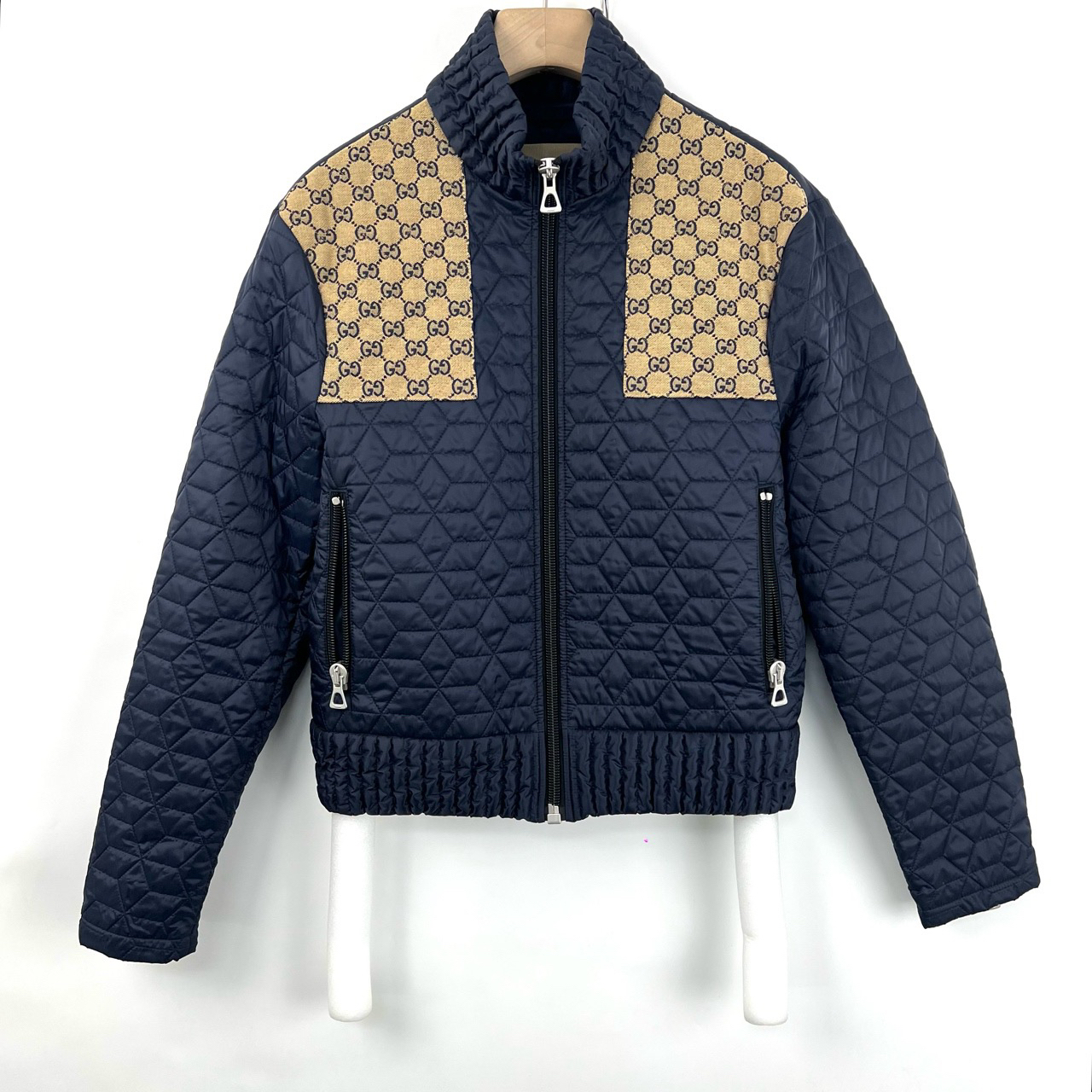 99新 GUCCI/古驰 48码/双G老花拼接压纹棉服外套/05237